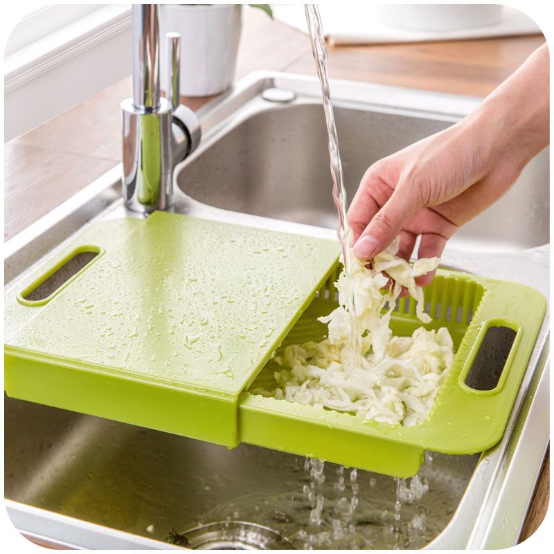 3-in-1 Kitchen Cutting Board with Sink and Drain Basket