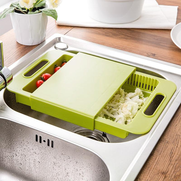 3-in-1 Kitchen Cutting Board with Sink and Drain Basket